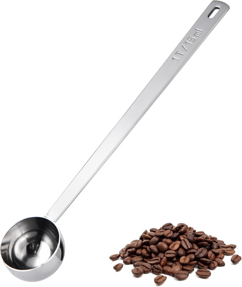 UTaste Coffee Scoop 1 Tablespoon: 18/8 Stainless Steel Measuring Scooper for Ground Coffee, Bean, Powder, Espresso, 6.9in Long Handle Metal Meaure Spoon for Canister, Jar (1Tbsp/15ml, Silver) - Image 1